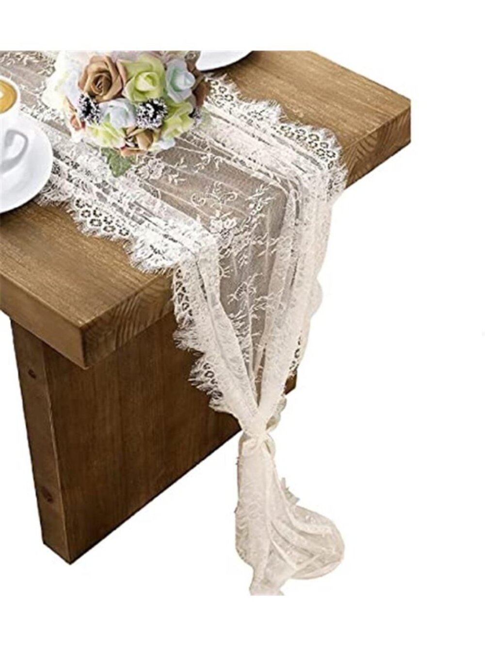 White Lace Table Runner 14 x 120in Embroidered Wedding Party Dining Table Decor